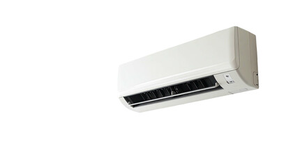 A white, rectangular cooling unit, likely for home use, angled against a stark black background