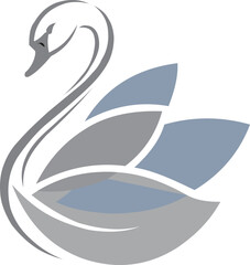 Stylized swan logo with petallike wings isolated on white background