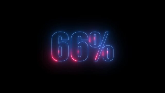 glowing Neon 66% Discount on black background. neon animation Neon light percentage symbol text animation. 4k video