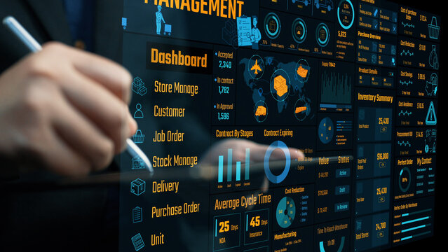 A close-up view of a modern business management dashboard featuring key metrics and data analytics focused on warehouse and inventory operations for efficiency tracking. Cipher