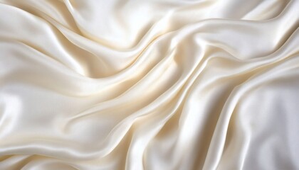 Fototapeta premium The image shows a close-up view of creamy white satin fabric, exhibiting smooth, flowing waves and folds.