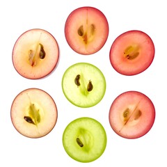 Grape slices, various colors, top view