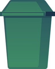 Green trash can with closed lid, waste storage and recycling.