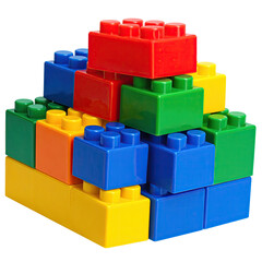 Obraz premium Pile of colorful plastic building blocks, stacked haphazardly against a black background