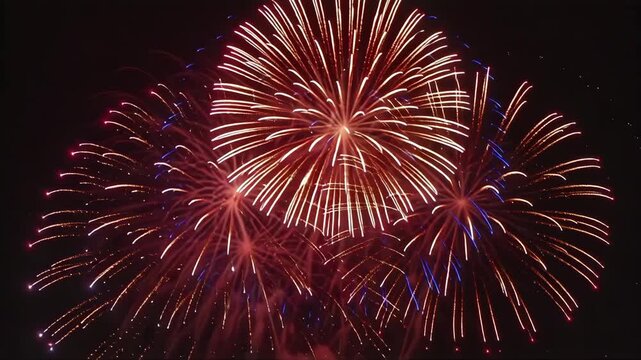 Vibrant Fireworks Explosion in Night Sky - Colorful Festive Celebration 4K Stock Video