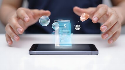 Person interacting with a holographic projection from a smartphone