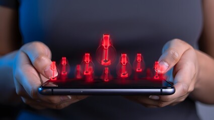 Futuristic digital graph projected from a smartphone in a person s hands