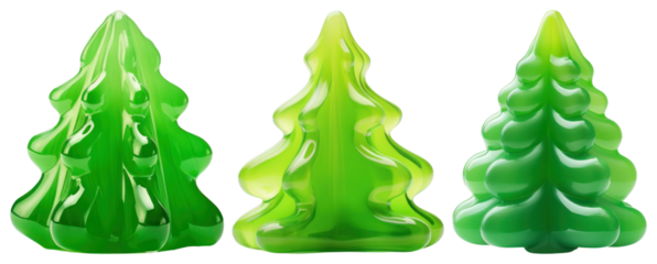 PNG Three glossy green trees, element set on transparent background