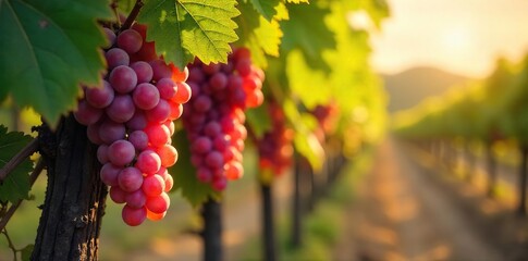 Sun-Ripened Grapes Hanging Heavy on the Vine A Picturesque Autumn Harvest Scene in a Lush Vineyard