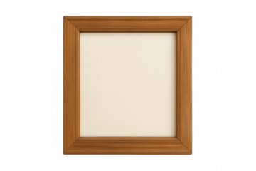 Wooden picture frame with an empty white mat board on a transparent background, displaying a mockup template for designs