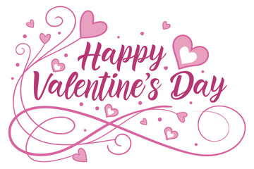 “Happy Valentine’s Day” pink calligraphy typography with spark heart, soft romantic vector for greeting card design.

