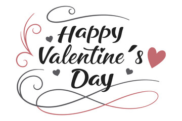“Happy Valentine’s Day” text in serif and script combo with heart accent, modern elegant vector design for cards.

