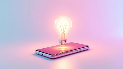 Lightbulb on phone creative idea concept innovation technology smartphone inspiration solution mobile device on transparent background