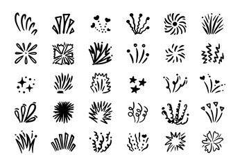 Doodle Firework Burst Big Vector Set, Hand Drawn Sparkle Explosion, Cartoon Starburst Elements, Comic Flash Light, Festive Celebration Sparkling Line Icons, Abstract Decorative Twinkle Stars and