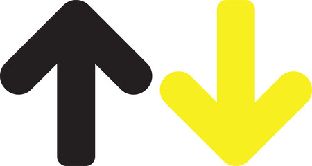 Two directional arrows one black pointing up and one yellow pointing down on white background