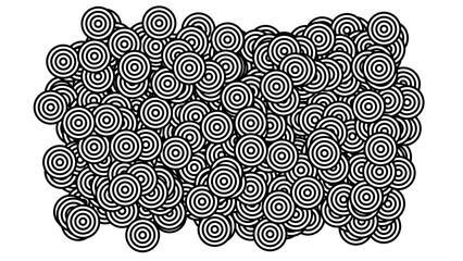 Overlapping Concentric Circles in a Chaotic Black and White Abstract Pattern.