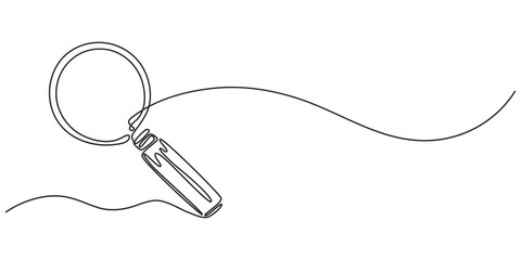 one line drawing magnifying glass sketch, one continuous line illustration of magnifying glass, continuous line drawing of magnifying glass lens