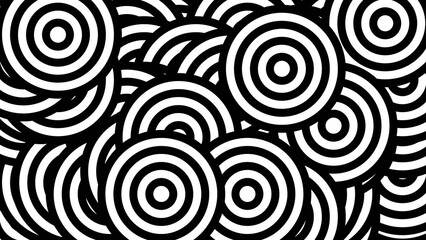 Fototapeta premium Overlapping Concentric Circles in a Chaotic Black and White Abstract Pattern.