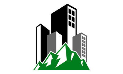 mountain and cityscape logo vector
