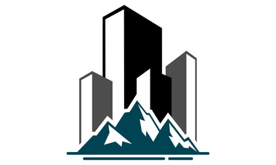 city skyline and mountain landscape vector illustration