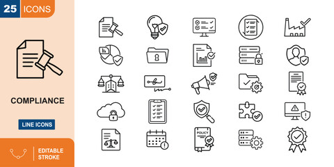Set of 25 Line Icons for Compliance and Business Regulations legal justice