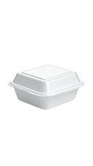 White, square, clamshell container closed, isolated on black background