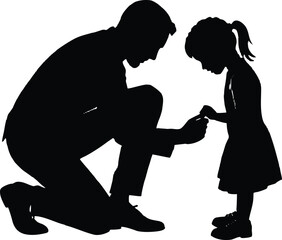 Father Tying Daughter S Shoelaces Silhouette | Family Care Vector Design