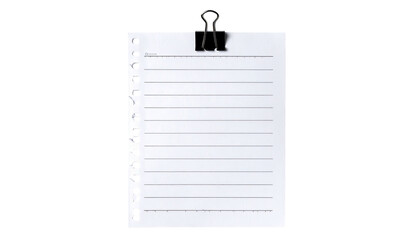 Blank lined paper held by a black binder clip against a dark background