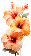 Rendered arrangement of three blooming flowers with long stamens and green leaves