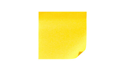 A bright yellow sticky note with a curled corner isolated on a black background