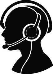 Tech Support On Headset Silhouette | Customer Service Vector Illustration