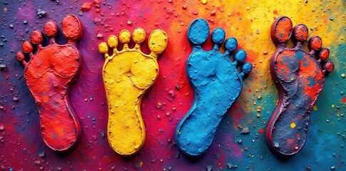 Vibrant Multicolored Footprint Art Installation A Creative Expression of Individuality