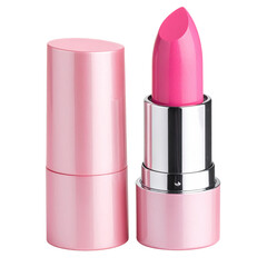 Pink lipstick, open and closed, against a plain background, highlighting color & texture