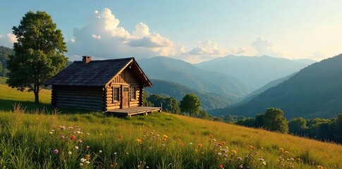 Rustic Cabin Retreat Tranquil Rolling Hills Landscape, Perfect Peaceful Getaway for Relaxation and Escape