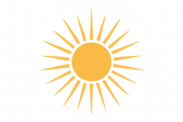Sun vector icon graphic on transparent background representing warm weather and summer heat