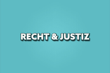 Recht & Justiz (Law & Justice) - A turquoise banner illustration with white text.