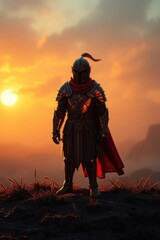 Silhouette of Destiny: Knight at Sunset