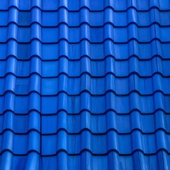 Close-up view of a blue corrugated roof