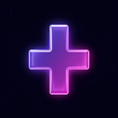 Obraz premium Vibrant Purple and Pink Neon Plus Sign on Dark Background