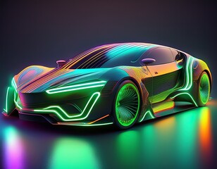 a colorful car with a neon green stripe on the side futuristic and vibrant a dynamic and exciting feel