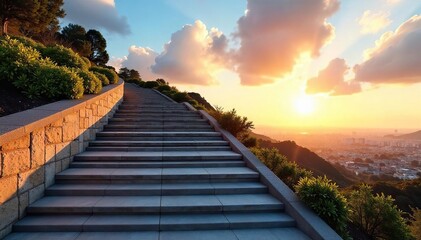 Winding Staircase Ascending to Sunny Hollywood Hills A Journey of Urban Exploration