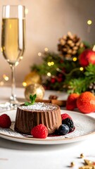 Elegant chocolate dessert, Christmas-themed