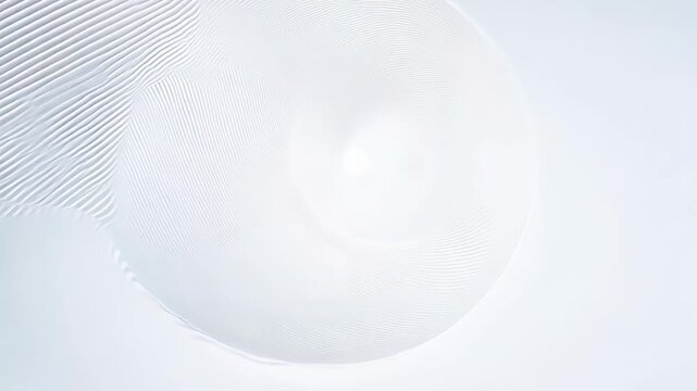 Abstract white circular pattern with flowing lines gradually revealing depth and texture, showcasing a seamless transition in visual complexity and motion dynamics