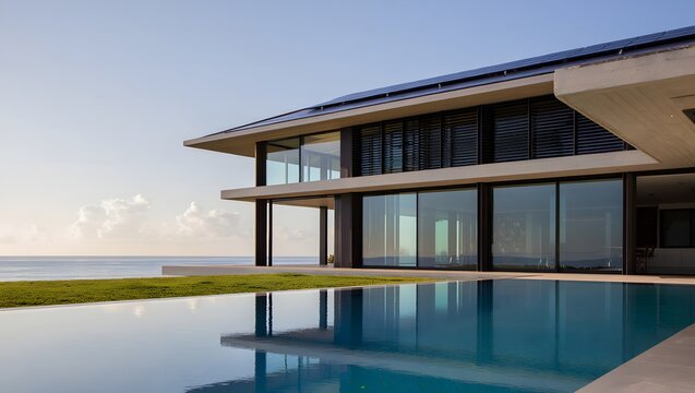 Modern luxury villa with infinity pool overlooking the ocean
