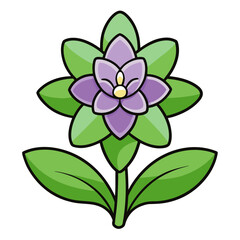 Illustration of purple flower with green leaves vector graphic design botanical drawing floral art clip