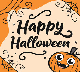 Happy Halloween Cute Pumpkin Vector, Halloween Ghost Icon Design, Cute Halloween Pumpkin and Ghost Vector,  Spooky Halloween Social Media Post, Halloween Party Greeting Vector
