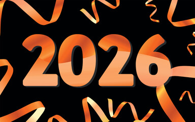 Merry Christmas or happy new year design. 2026 holiday decoration on color background. Greeting vector card, banner, celebration concept with metallic text. Invitation mock up.