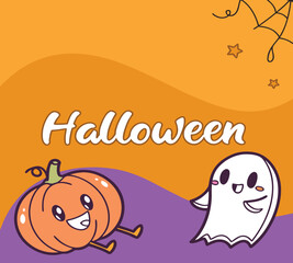 Happy Halloween Cute Pumpkin Vector, Halloween Ghost Icon Design, Cute Halloween Pumpkin and Ghost Vector,  Spooky Halloween Social Media Post, Halloween Party Greeting Vector