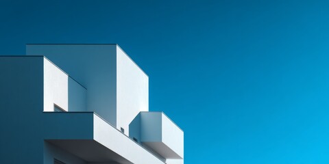 Modern Minimalist Architectural Design Featuring Geometric Forms Against a Clear Blue Sky