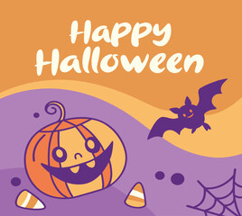 Happy Halloween Cute Pumpkin Vector, Halloween Ghost Icon Design, Cute Halloween Pumpkin and Ghost Vector,  Spooky Halloween Social Media Post, Halloween Party Greeting Vector